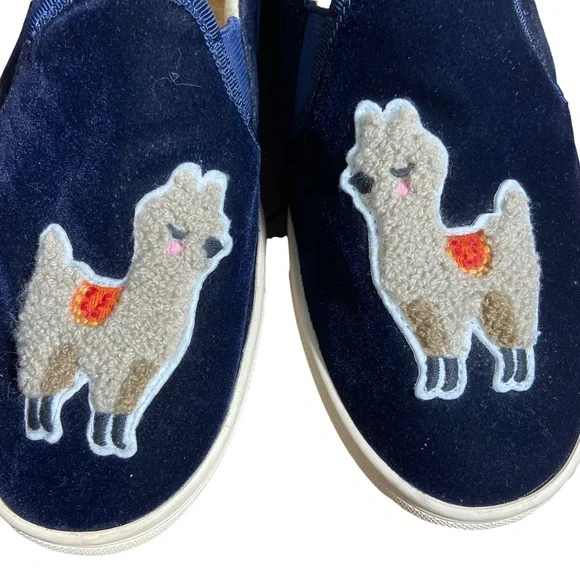 Soludos Kissing Llama Navy Blue Velvet Sneakers Size 8.5